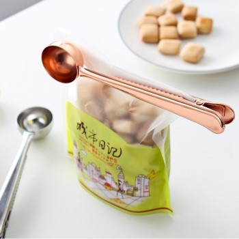 eTya 1PC Multifunction Stainless Steel Food Spoon Milk Tea Ground Coffee Scoops With Bag Clip Sealing Powder Drinkware Tools