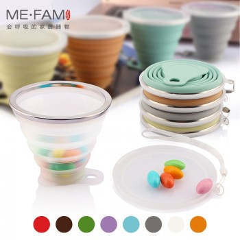ME.FAM 270ml Stainless Steel Silicone Folding Cup With Lanyard / Dustproof Cover Lid Outdoor Coffee Cups Retractable Travel Copa
