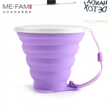 ME.FAM 270ml Stainless Steel Silicone Folding Cup With Lanyard / Dustproof Cover Lid Outdoor Coffee Cups Retractable Travel Copa
