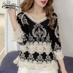 2018 fashion summer tops lace blouse women shirt plus size sexy hollow lace shirt flare sleeve womens clothing blusas 0103 30