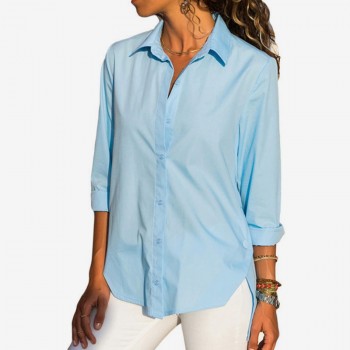 Womens Office Lady Chiffon Irregular Shirt Solid Long Sleeve Female Blouse With Button 2019 Spring Autumn Tops Plus Size 5XL