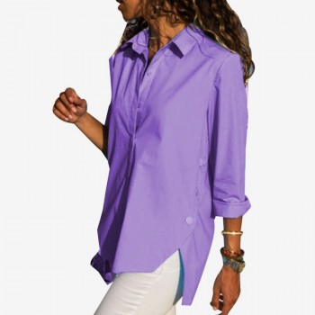 Womens Office Lady Chiffon Irregular Shirt Solid Long Sleeve Female Blouse With Button 2019 Spring Autumn Tops Plus Size 5XL