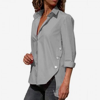 Womens Office Lady Chiffon Irregular Shirt Solid Long Sleeve Female Blouse With Button 2019 Spring Autumn Tops Plus Size 5XL