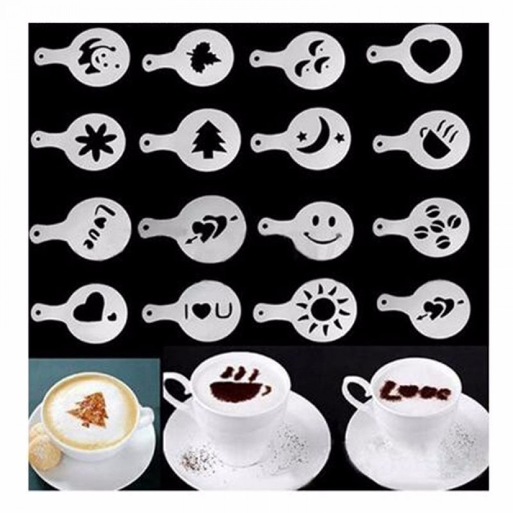 16Pcs/set Coffee Art Tool Creative Plastic Garland Mold Barista Fancy Coffee Printing Mould Coffee Spray for dolce gusto