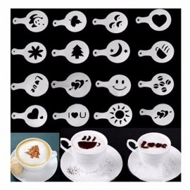 16Pcs/set Coffee Art Tool Creative Plastic Garland Mold Barista Fancy Coffee Printing Mould Coffee Spray for dolce gusto