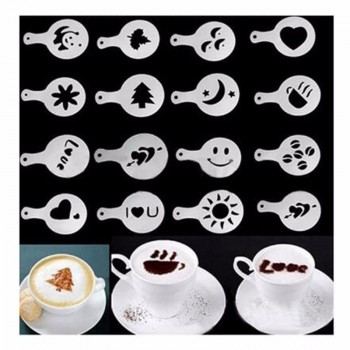 16Pcs/set Coffee Art Tool Creative Plastic Garland Mold Barista Fancy Coffee Printing Mould Coffee Spray for dolce gusto