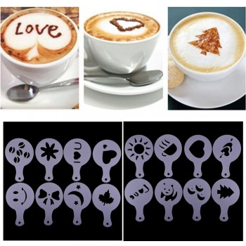 16Pcs/set Coffee Art Tool Creative Plastic Garland Mold Barista Fancy Coffee Printing Mould Coffee Spray for dolce gusto