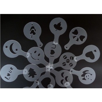 16Pcs/set Coffee Art Tool Creative Plastic Garland Mold Barista Fancy Coffee Printing Mould Coffee Spray for dolce gusto