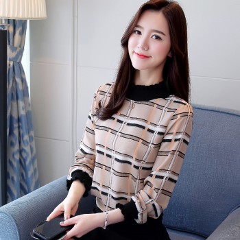 New 2018 Fashion Casual Striped Plaid Chiffon Women Blouse Shirt Long Sleeve Chiffon Ladies Female Tops Blusas Shirts 0715 40