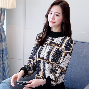 New 2018 Fashion Casual Striped Plaid Chiffon Women Blouse Shirt Long Sleeve Chiffon Ladies Female Tops Blusas Shirts 0715 40