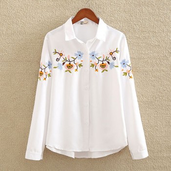 Embroidery White Cotton Shirt 2018 Autumn New Fashion Women Blouse Long Sleeve Casual Tops Loose Shirt Blusas Feminina plus size