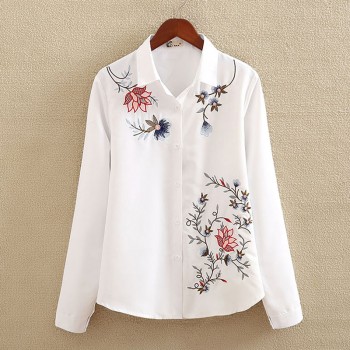 Embroidery White Cotton Shirt 2018 Autumn New Fashion Women Blouse Long Sleeve Casual Tops Loose Shirt Blusas Feminina plus size