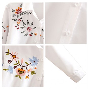 Embroidery White Cotton Shirt 2018 Autumn New Fashion Women Blouse Long Sleeve Casual Tops Loose Shirt Blusas Feminina plus size