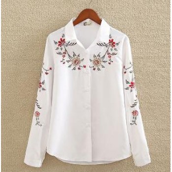 Embroidery White Cotton Shirt 2018 Autumn New Fashion Women Blouse Long Sleeve Casual Tops Loose Shirt Blusas Feminina plus size