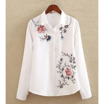 Embroidery White Cotton Shirt 2018 Autumn New Fashion Women Blouse Long Sleeve Casual Tops Loose Shirt Blusas Feminina plus size