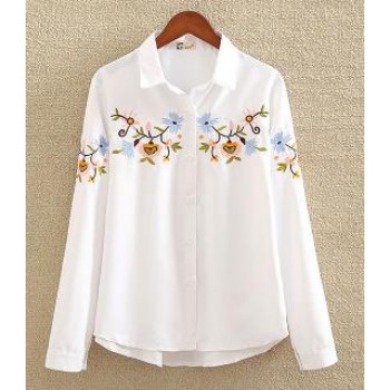 Embroidery White Cotton Shirt 2018 Autumn New Fashion Women Blouse Long Sleeve Casual Tops Loose Shirt Blusas Feminina plus size