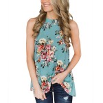 Elegant Sleeveless Halter Womens Chiffon Tops Blouses Vintage Floral Printed Summer Boho Beach Shirts Backless Slim Blusas Mujer