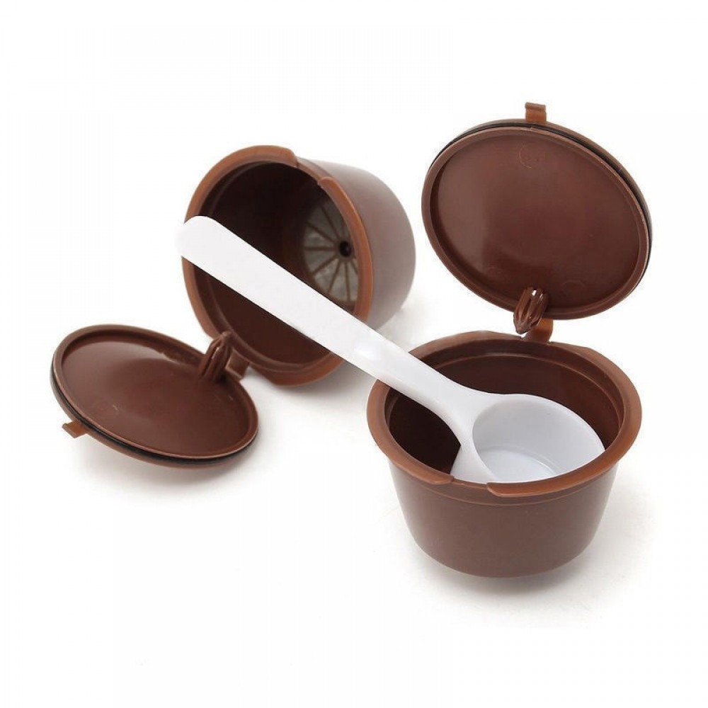 2Pcs Coffee Capsule With 1PC Plastic Spoon Refillable Coffee Capsule 200 Times Reusable Compatible For Nescafe Dolce Gusto