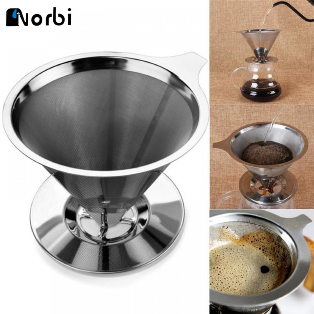 Cone Shaped Stainless Steel Coffee Dripper Double Layer Mesh Filter Basket Home Kitchen Tool Coffee Accessories