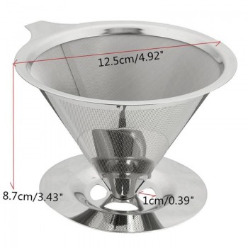 Cone Shaped Stainless Steel Coffee Dripper Double Layer Mesh Filter Basket Home Kitchen Tool Coffee Accessories