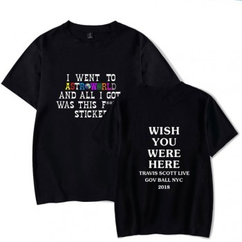 2018 New Fashion Hip Hop T Shirt Men Women Travis Scotts ASTROWORLD Harajuku T-Shirts WISH YOU WERE HERE Letter Print Tees Tops