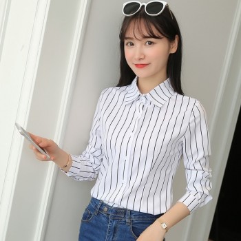BIBOYAMALL Elegant Striped Shirts Women Tops Womens Blouses 2018 Spring Women Blouses Office Lady Large Size 3XL