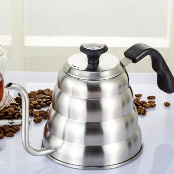 1000ml Stainless Steel Coffee Pot Long Spout Kettle Gooseneck Drip Coffee Kettle Thermo Maker Thermometer Pour Over Teapot 1.2L
