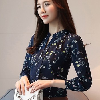 2018 V-Neck Chiffon Blouses Slim Women Chiffon Blouse Womens Tops And Blouses Autumn Fashion Office Work Wear Shirts Z0001