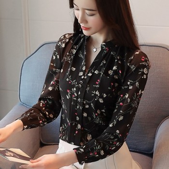 2018 V-Neck Chiffon Blouses Slim Women Chiffon Blouse Womens Tops And Blouses Autumn Fashion Office Work Wear Shirts Z0001