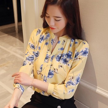 2018 V-Neck Chiffon Blouses Slim Women Chiffon Blouse Womens Tops And Blouses Autumn Fashion Office Work Wear Shirts Z0001