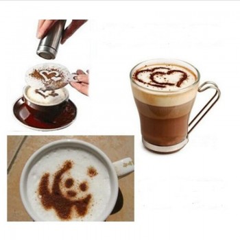 Stainless Chocolate Shaker Cocoa Flour Icing Sugar Powder Coffee Sifter+ 16Pcs Coffee Stencils Template Strew Pad Duster Spray