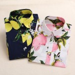 2018 Summer Cotton Women Blouses Fruit Print Shirts Long Sleeve Women Shirt Turn Down Collar Bohemia Casual Blouse Blusas 5XL