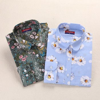 2018 Summer Cotton Women Blouses Fruit Print Shirts Long Sleeve Women Shirt Turn Down Collar Bohemia Casual Blouse Blusas 5XL