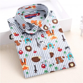 2018 Summer Cotton Women Blouses Fruit Print Shirts Long Sleeve Women Shirt Turn Down Collar Bohemia Casual Blouse Blusas 5XL