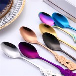 Small Mini Stainless Steel Flower Coffee Spoon Strring Spoon Teaspoon Tea Spoon Dessert Spoon Long Handle Tableware Gold 11.1