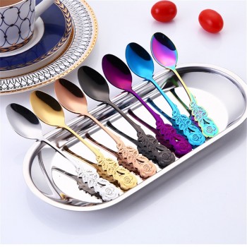 Small Mini Stainless Steel Flower Coffee Spoon Strring Spoon Teaspoon Tea Spoon Dessert Spoon Long Handle Tableware Gold 11.1