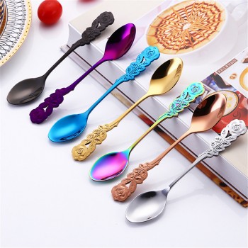 Small Mini Stainless Steel Flower Coffee Spoon Strring Spoon Teaspoon Tea Spoon Dessert Spoon Long Handle Tableware Gold 11.1