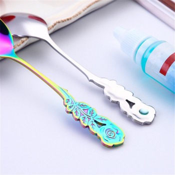 Small Mini Stainless Steel Flower Coffee Spoon Strring Spoon Teaspoon Tea Spoon Dessert Spoon Long Handle Tableware Gold 11.1