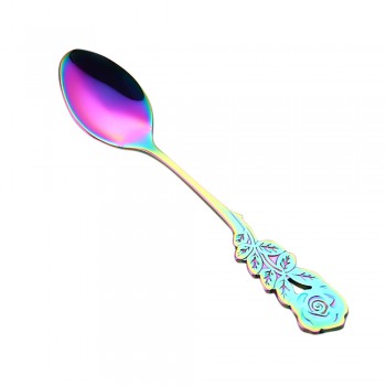 Small Mini Stainless Steel Flower Coffee Spoon Strring Spoon Teaspoon Tea Spoon Dessert Spoon Long Handle Tableware Gold 11.1