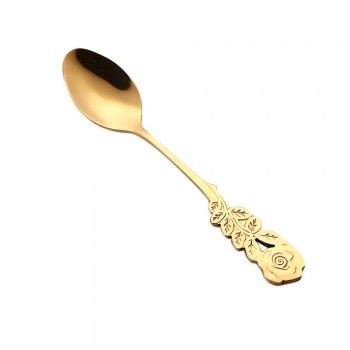 Small Mini Stainless Steel Flower Coffee Spoon Strring Spoon Teaspoon Tea Spoon Dessert Spoon Long Handle Tableware Gold 11.1