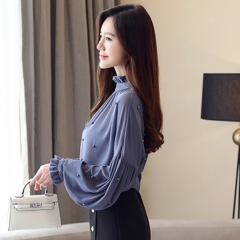 Women Blouses Shirts 2018 Long Sleeve Solid Simple Clothing New Fashion OL Women Tops Beading Causal Top Female Blusas 0781 30