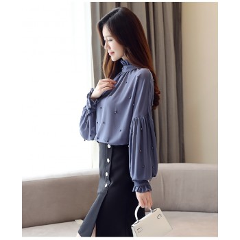 Women Blouses Shirts 2018 Long Sleeve Solid Simple Clothing New Fashion OL Women Tops Beading Causal Top Female Blusas 0781 30