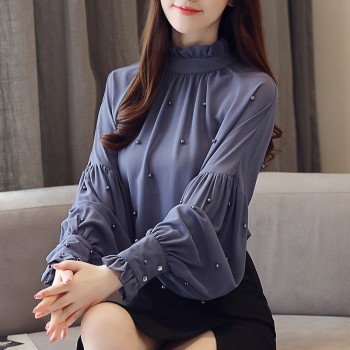 Women Blouses Shirts 2018 Long Sleeve Solid Simple Clothing New Fashion OL Women Tops Beading Causal Top Female Blusas 0781 30