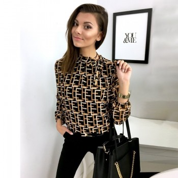 BEFORW Women Elegant Bow Tie Blouse Shirt 2019 Spring Ladies Letter Print Long Sleeve Chiffon Blouses Tops Casual Shirts Blusas