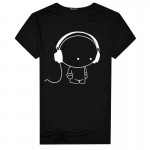 MR K Young Men Short Sleeve T-Shirt Headphone Man Cartoon Pattern Print T-Shirt Fashion Casual Round Neck Slim Fit Top Male