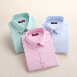 Women Blouse 2018 Fashion Women Oxford Shirt Slim Long Sleeved Blouse Turn-Down Collar Simple Solid Color Twill Springamp;Autumn