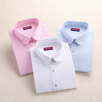 Women Blouse 2018 Fashion Women Oxford Shirt Slim Long Sleeved Blouse Turn-Down Collar Simple Solid Color Twill Springamp;Autumn