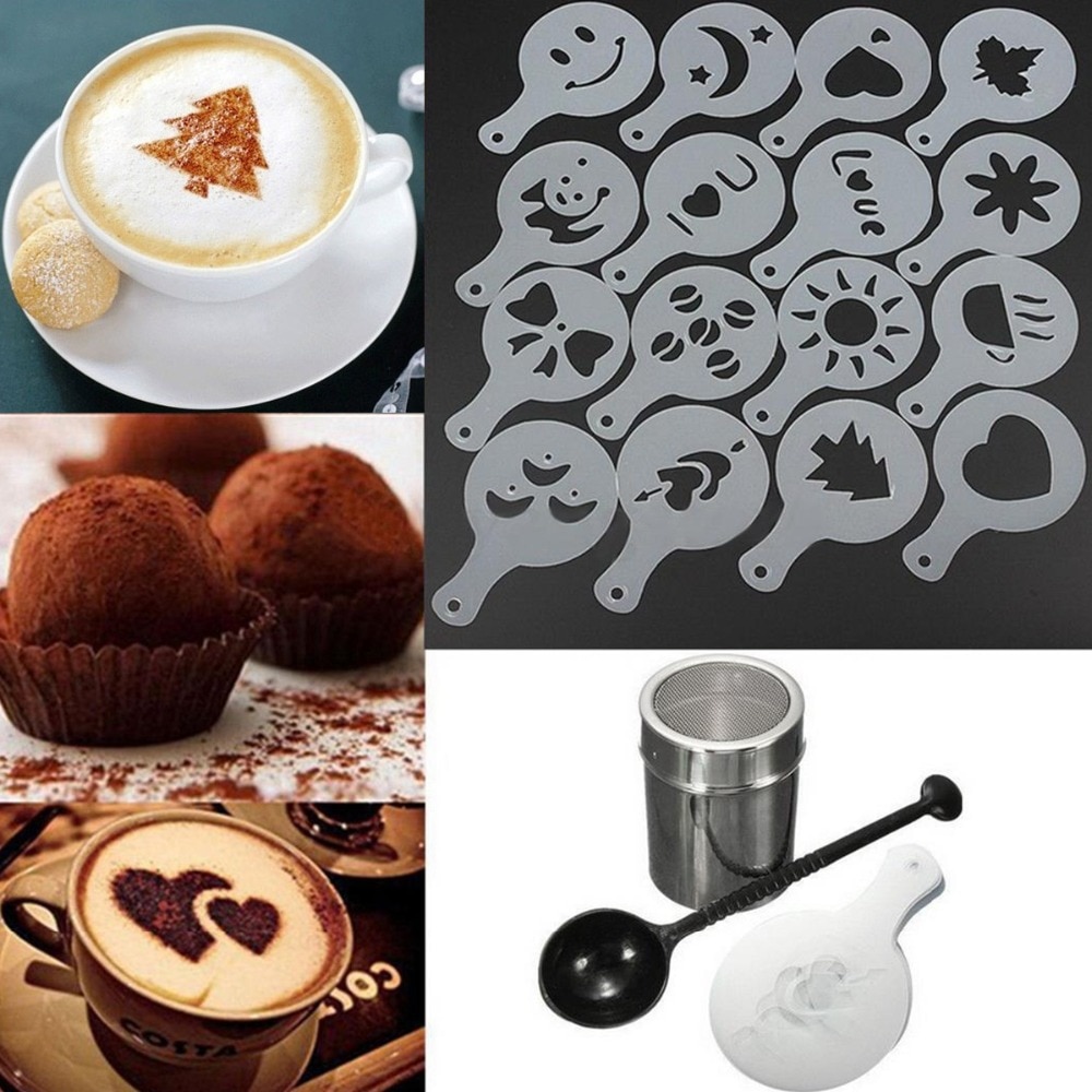 16PCS/set  Cafe Foam Spray Template Barista Stencils Decoration Tool Garland Mold Coffee Printing Flower Model