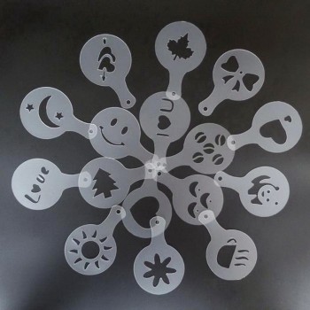 16PCS/set  Cafe Foam Spray Template Barista Stencils Decoration Tool Garland Mold Coffee Printing Flower Model