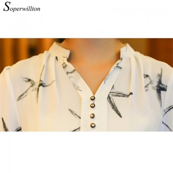 Soperwillton Hot Sale 2018 Summer New Arrival Female Long-Sleeve Blouse Women Shirt Chiffon Ruffle Tops Camisa Renda Blusa #A506